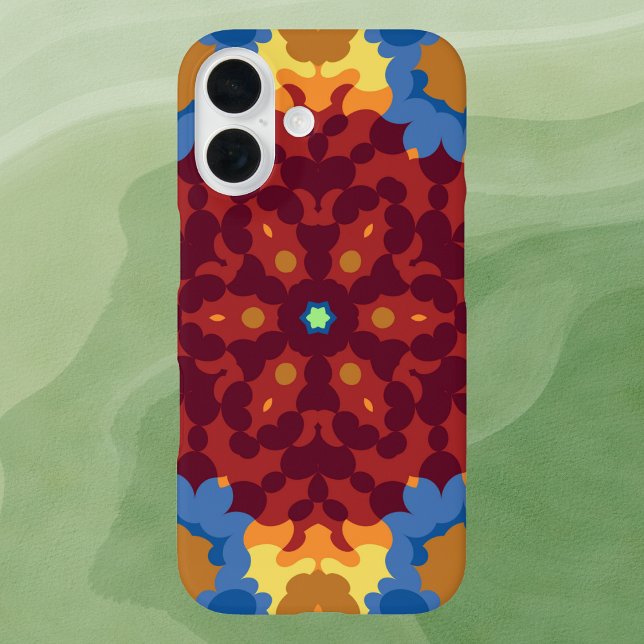 Funda iPhone 16 Mandala retro azul rojo y amarillo (Subido por el creador)