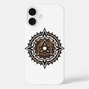 Funda iPhone 16 Mandala sagrada divina - Trishul de oro y negro