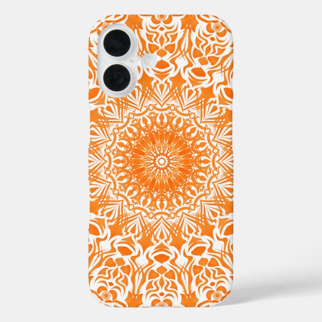 Funda iPhone 16 Mandalá Tribal Naranja (Reverso )