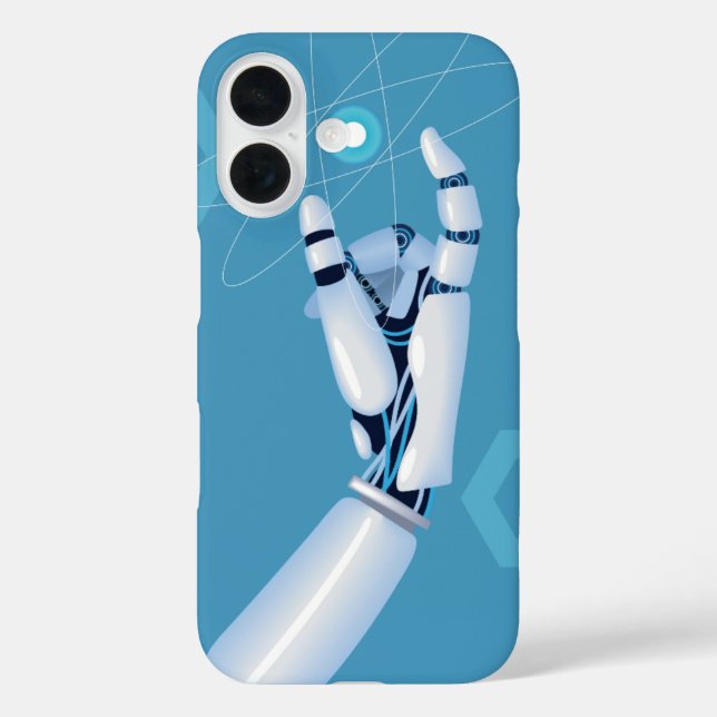 Funda iPhone 16 Mano Cibernética con Esfera Atómica (Reverso )