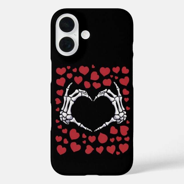 Funda iPhone 16 Mano de esqueleto corazón huesos divertidos día de (Reverso )