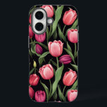 Funda iPhone 16 Manzana de tulipán floral rosa y roja<br><div class="desc">Este estuche de teléfono presenta un diseño con flores de tulipán rosadas y rojas vibrantes sobre un fondo negro oscuro. Las frondosas hojas de tulipán verde añaden contraste, aportando un fresco toque de color al fondo oscuro. Este audaz patrón floral exuda elegancia y sofisticación y es perfecto para todo aquel...</div>