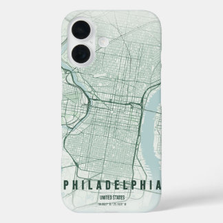 Funda iPhone 16 Mapa de la ciudad de Filadelfia EE. UU. Diseño Mín