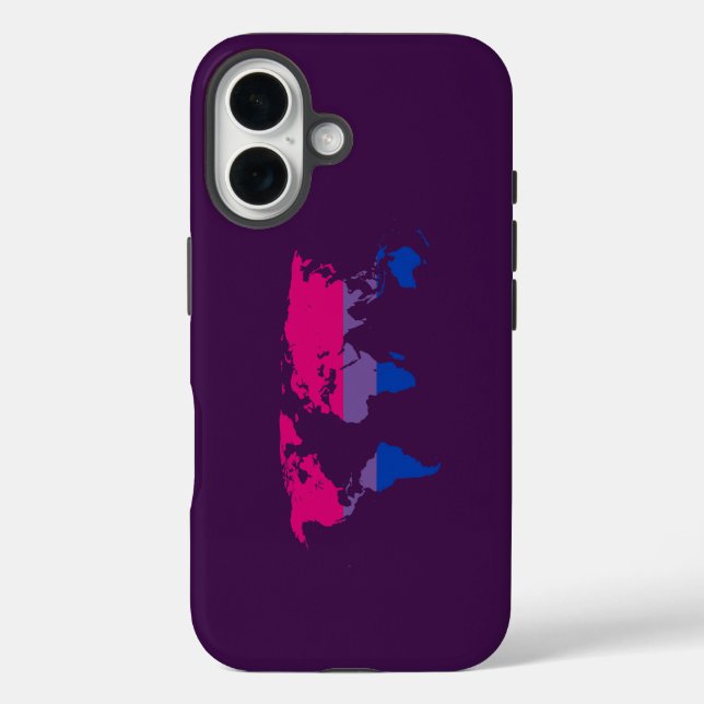 Funda iPhone 16 Mapa del mundo del orgullo bisexual (Reverso )