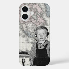 Funda iPhone 16 Mapa del niño con equipo de radio de cristal