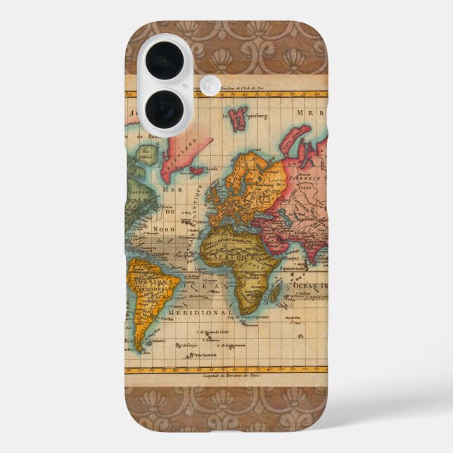 Funda iPhone 16 Mapa Mundial 1780 Planisferio Antiguo de Bonne  (Reverso )