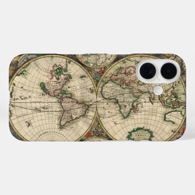 Funda iPhone 16 Mapa Mundial Antiguo 1689 (Reverso (Horizontal))