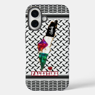 Funda iPhone 16 Mapa palestino keffiyeh con fuente árabe