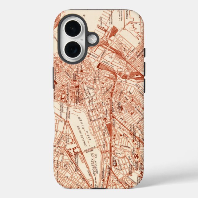 Funda iPhone 16 Mapa vintage de Boston (Reverso )