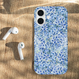 Funda iPhone 16 Maravillosas hortensias azules - patrón floral