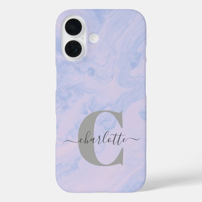 Funda iPhone 16 Marble de lavanda Lilac Elegante Nombre Monograma (Reverso )