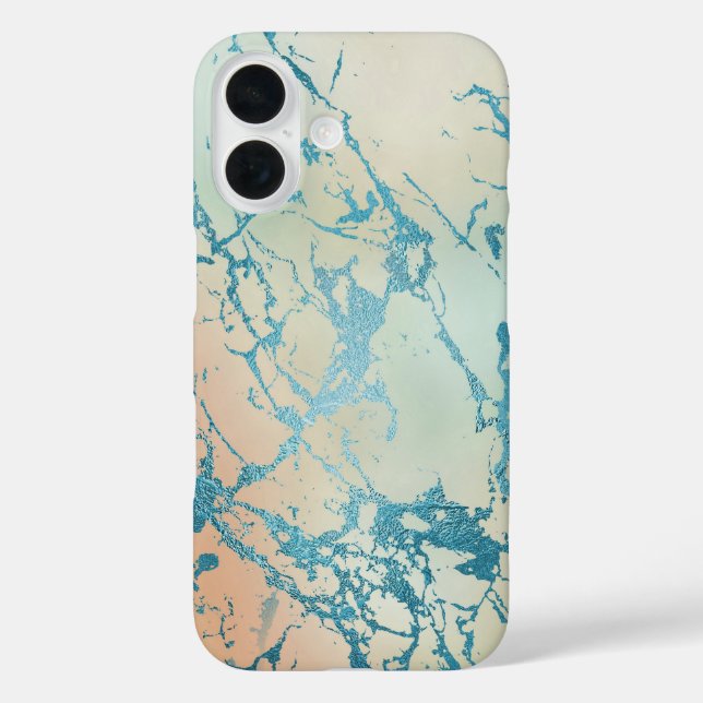 Funda iPhone 16 Marble de lujo | Hermosa vena Verde azulada amaril (Reverso )
