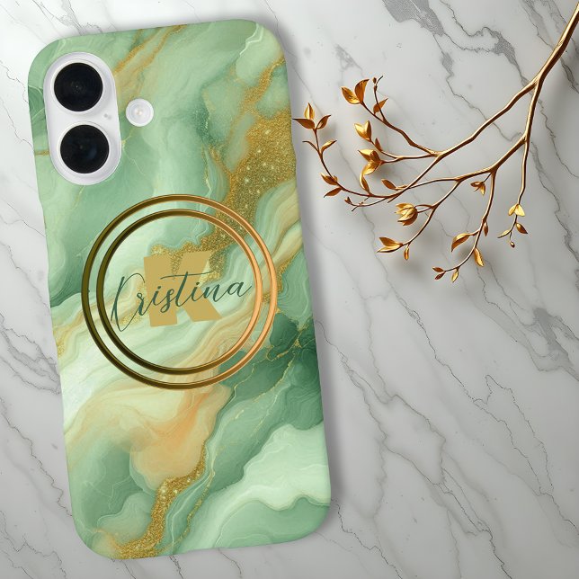 Funda iPhone 16 Marble verde esmeralda lujoso y elegante vena de o (Subido por el creador)