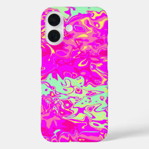 Funda iPhone 16 Marbleized Look Pinks Greens Yellow Abstract Art