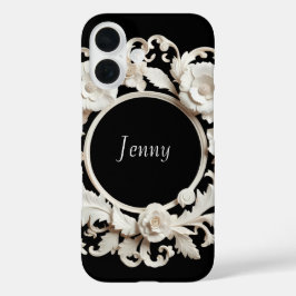 Funda iPhone 16 marco de flor de papel en blanco y negro para fund