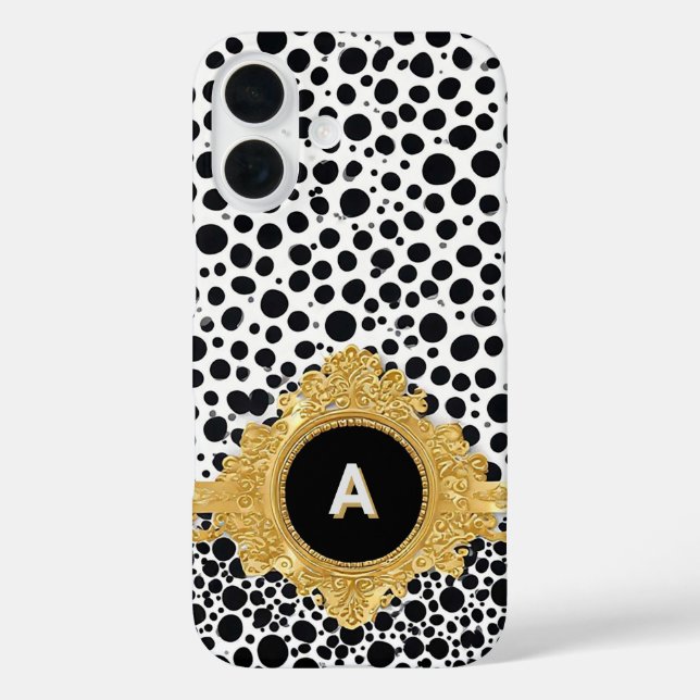 Funda iPhone 16 Marco de oro elegante con fondo de lunares (Reverso )