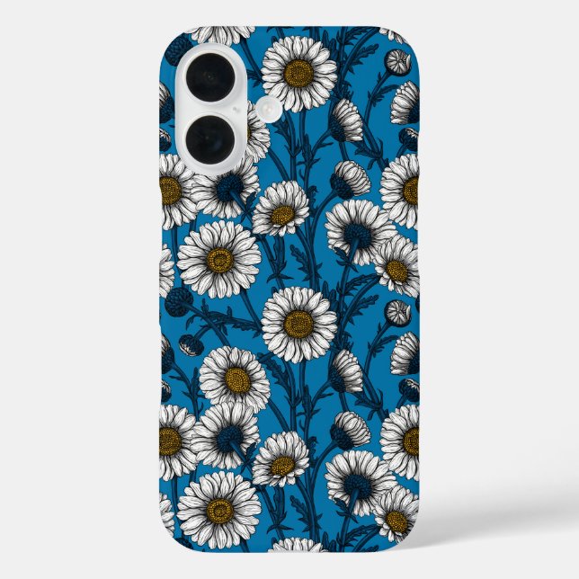 Funda iPhone 16 Margaritas sobre azul (Reverso )