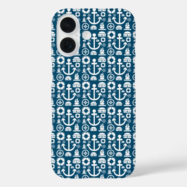 Funda iPhone 16 Marinero de la marina Elemento patrón de mar (Reverso )