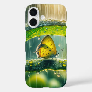 Funda iPhone 16 Mariposa amarilla en una ducha de lluvia