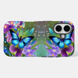 Funda iPhone 16 Mariposa azul brillante en el Jardín de los Hados