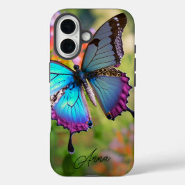 Funda iPhone 16 Mariposa en campo de flores personalizada
