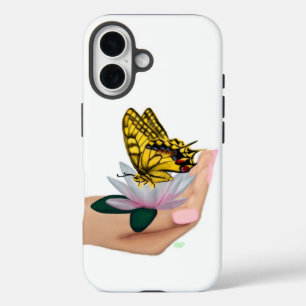 Funda iPhone 16 Mariposa en la flor de Lotus en mano