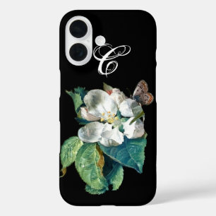 FUNDA iPhone 16 MARIPOSA EN LA FLORES BLANCA , MONOGRAMA FLORAL