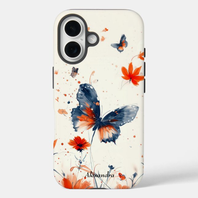 Funda iPhone 16 Mariposa, personalizada (Reverso )
