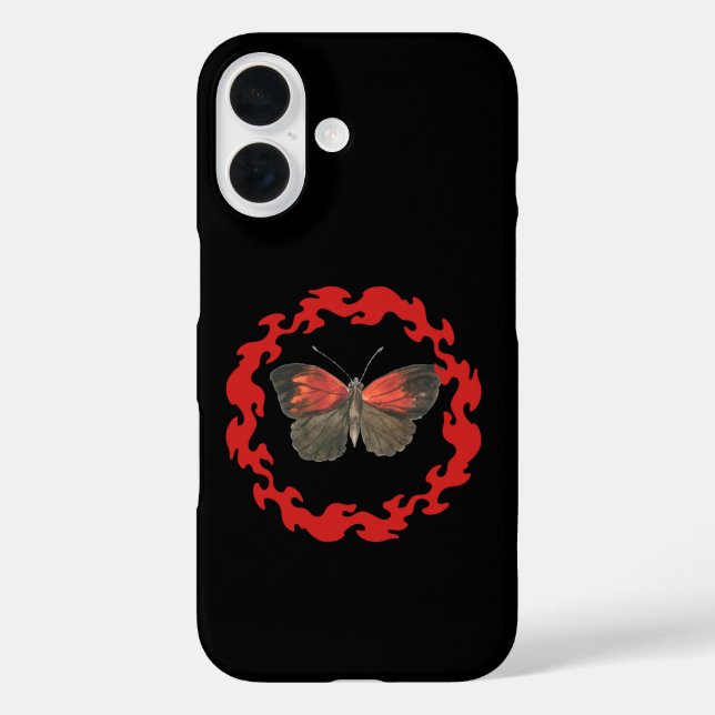 Funda iPhone 16 Mariposa roja en un círculo de fuego - Símbolo de  (Reverso )