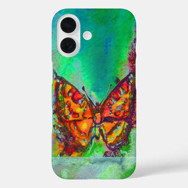 FUNDA iPhone 16 MARIPOSA ROJA EN VERDE (Reverso )