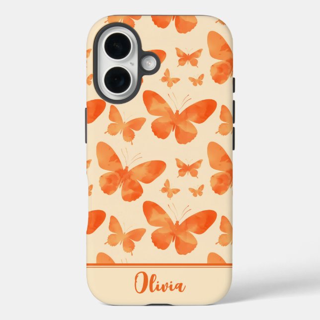 Funda iPhone 16 Mariposas acuarela naranja (Reverso )