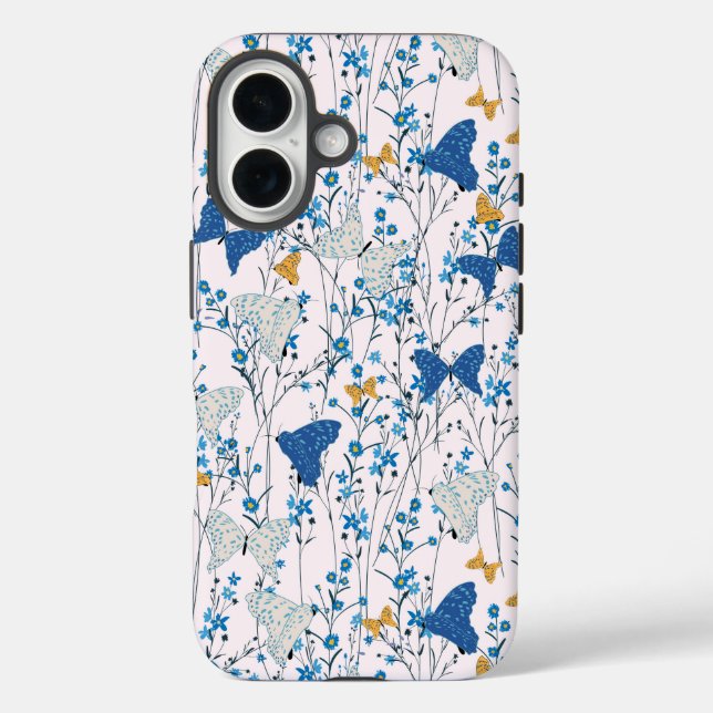 Funda iPhone 16 Mariposas azules de bonito (Reverso )
