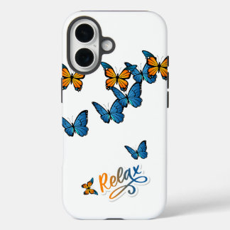Funda iPhone 16 Mariposas azules y Naranjas Relax con vuelo
