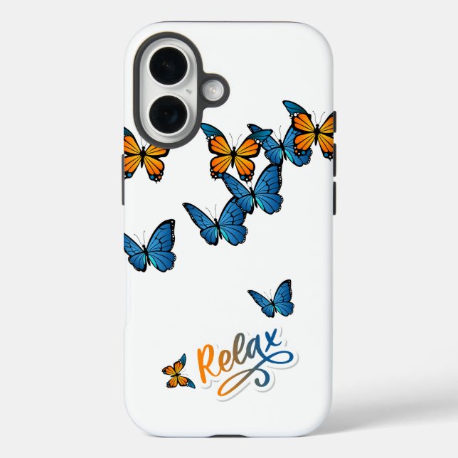Funda iPhone 16 Mariposas azules y Naranjas Relax con vuelo (Reverso )