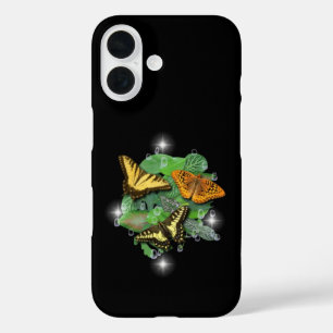 Funda iPhone 16 Mariposas con gotas de lluvia de hojas y estrellas