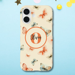 Funda iPhone 16 Mariposas de acuarela modernas con monograma