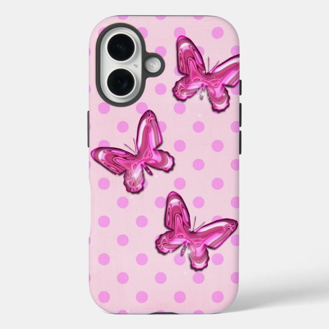 Funda iPhone 16 Mariposas de vidrio rosado (Reverso )
