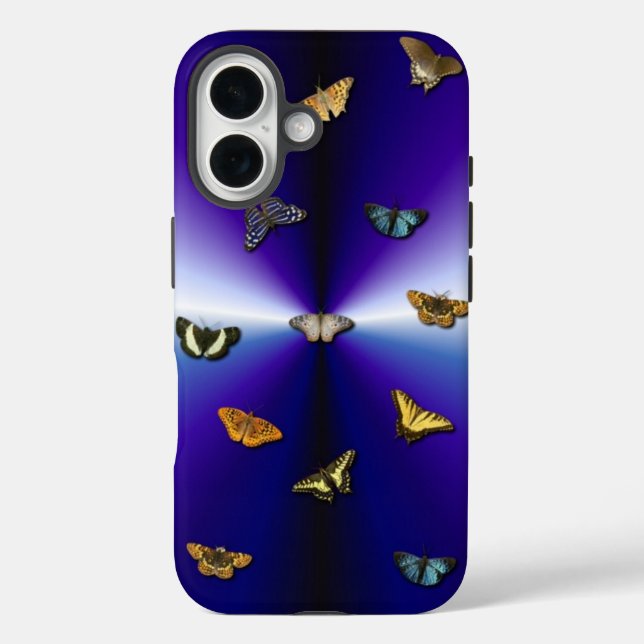 Funda iPhone 16 Mariposas en arco iris violeta (Reverso )