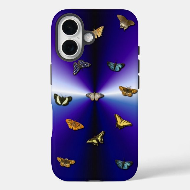 Funda iPhone 16 Mariposas en arco iris violeta (Reverso )