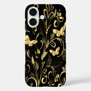 Funda iPhone 16 Mariposas Faux Gold Impreso De Estilo