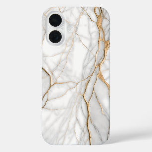 Funda iPhone 16 Mármol blanco moderno con venas de oro