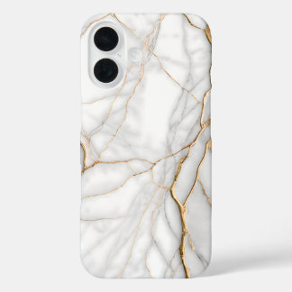 Funda iPhone 16 Mármol blanco moderno con venas de oro
