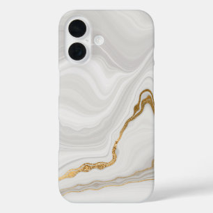 Funda iPhone 16 Mármol blanco y dorado elegante