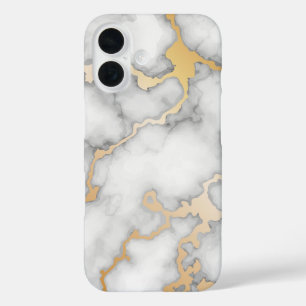 Funda iPhone 16 Mármol blanco y oro minimalista