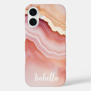 Funda iPhone 16 Mármol de Ágata Rosa Dorada Personalizado con Esti