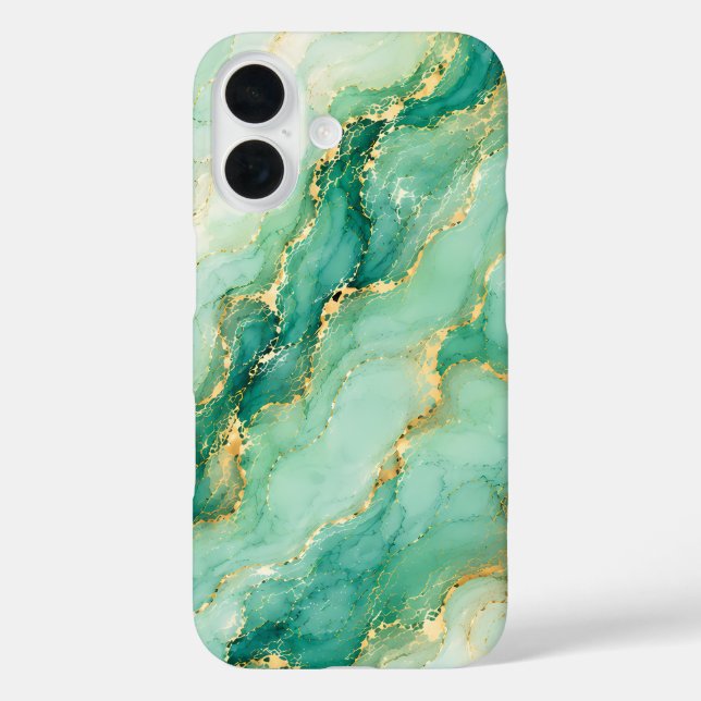 Funda iPhone 16 Mármol de menta y oro de lujo (Reverso )