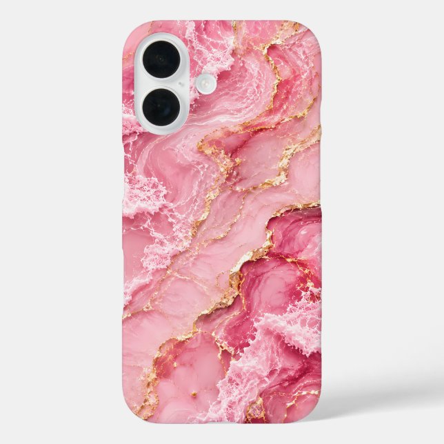 Funda iPhone 16 Mármol de Océano Rosa de Lujo con Venas Doradas (Reverso )