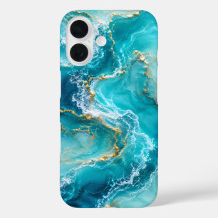 Funda iPhone 16 Mármol de océano turquesa de lujo con olas de lámi