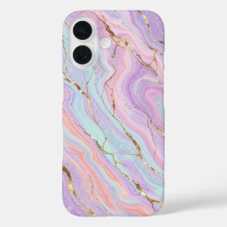 Funda iPhone 16 Mármol de Unicornio Pastel Holográfico con Brillo