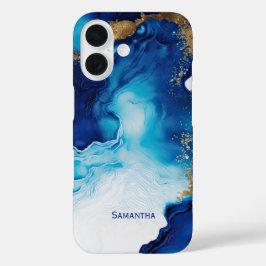 Funda iPhone 16 Mármol dorado blanco azul